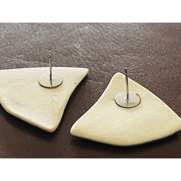 Karla Jordan Triangle Handcrafted Pierced Earrings Purple Ceramic Porcelain Blue - Picture 7 of 13